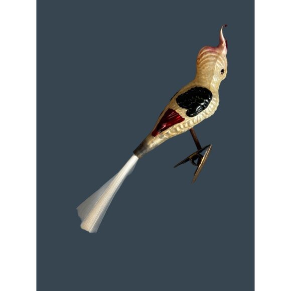 Vintage German Glass Cockatiel Clip Bird Ornament Spun Glass Tail Rare 6" - Picture 11 of 11